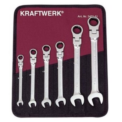 Set di chiavi combinate con testa snodata a cricchetto, Clickraft, 6 pz.